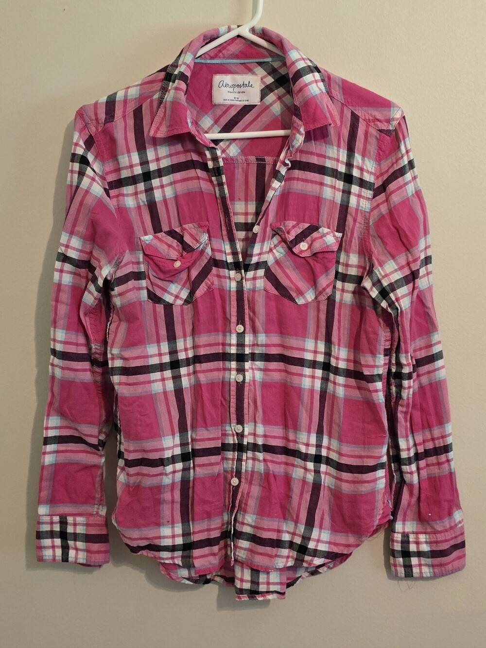 Aeropostale Pink Plaid Button-Down Shirt